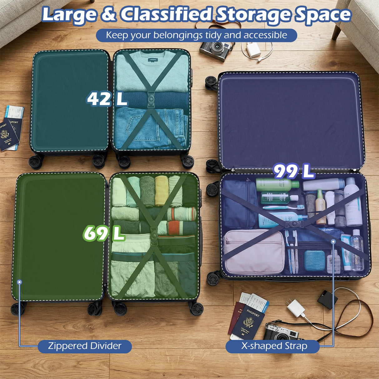 3-Piece Hardside Luggage Set (20/24/28 Inch) Lightweight with 3-Digital Lock-Black