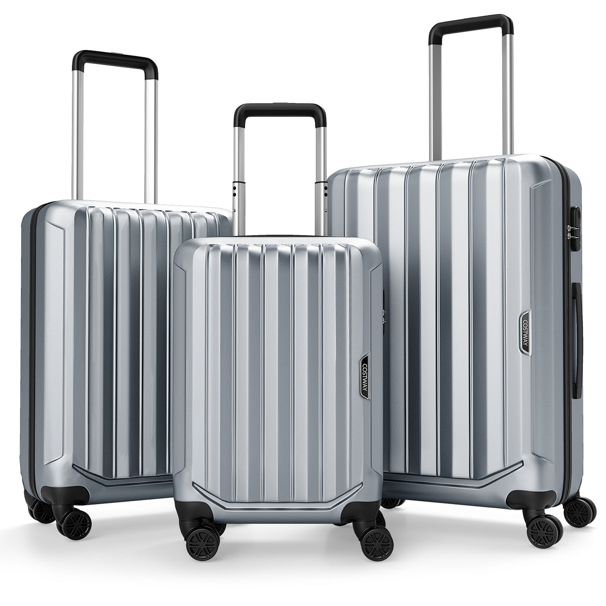 3-Piece Hardside Luggage Set (20/24/28 Inch) Lightweight with 3-Digital Lock-Gray