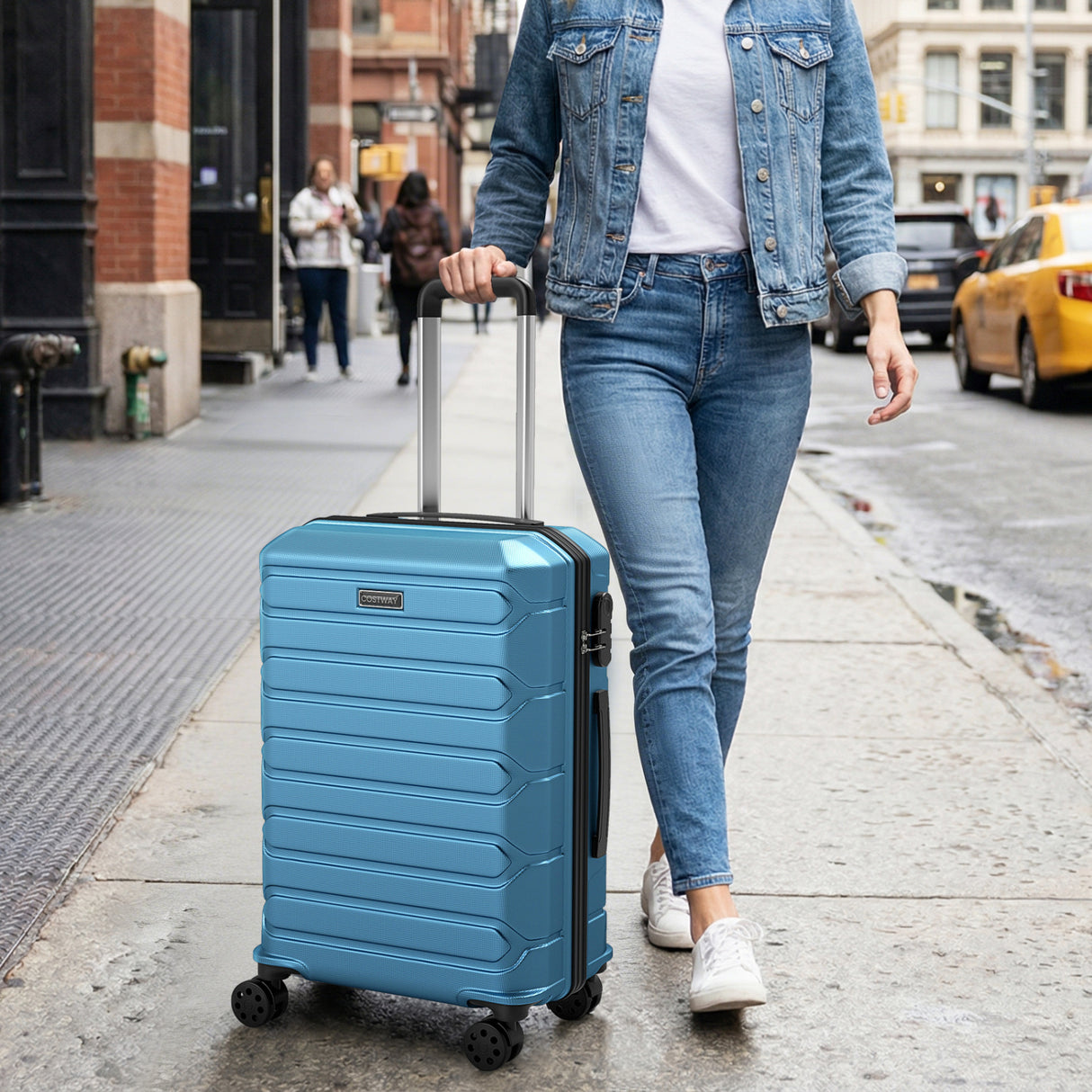 3-Piece Hardside Luggage Set Lightweight Hardside Suitcases with 8-Spinner Wheels-Blue