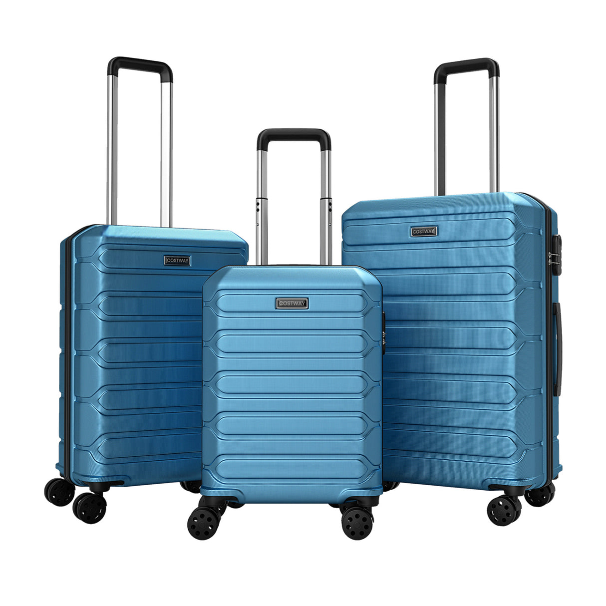 3-Piece Hardside Luggage Set Lightweight Hardside Suitcases with 8-Spinner Wheels-Blue