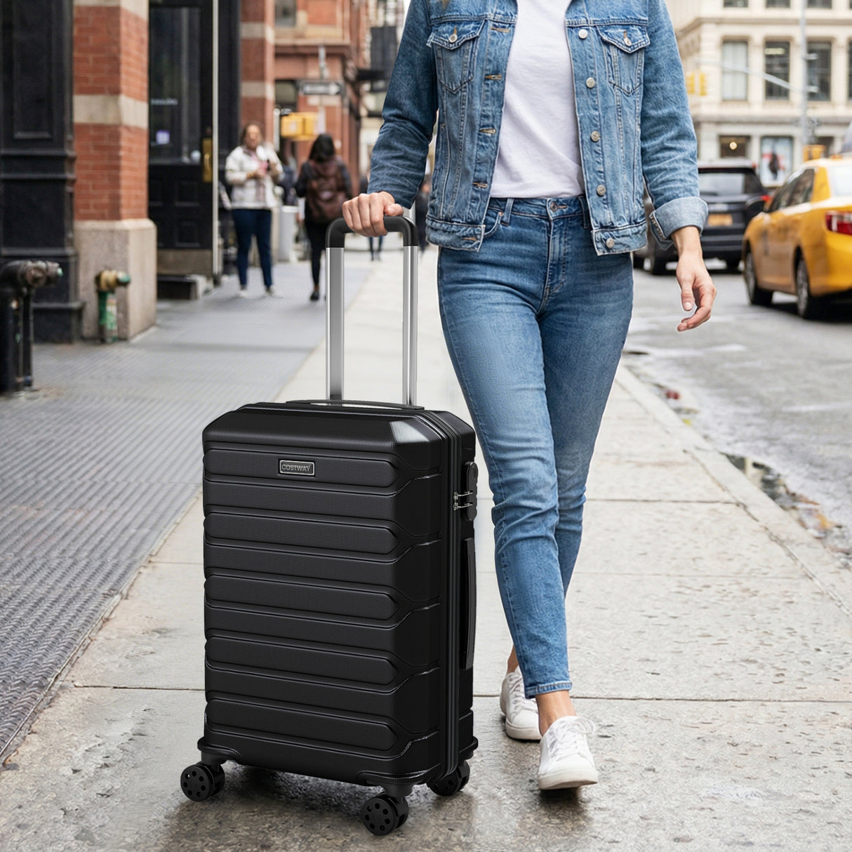 3-Piece Hardside Luggage Set Lightweight Hardside Suitcases with 8-Spinner Wheels-Black