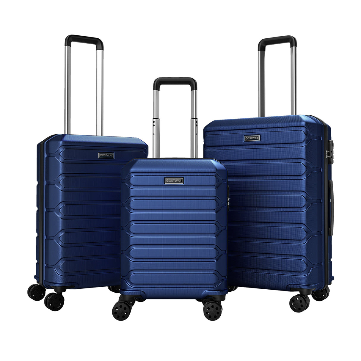 3-Piece Hardside Luggage Set Lightweight Hardside Suitcases with 8-Spinner Wheels-Navy