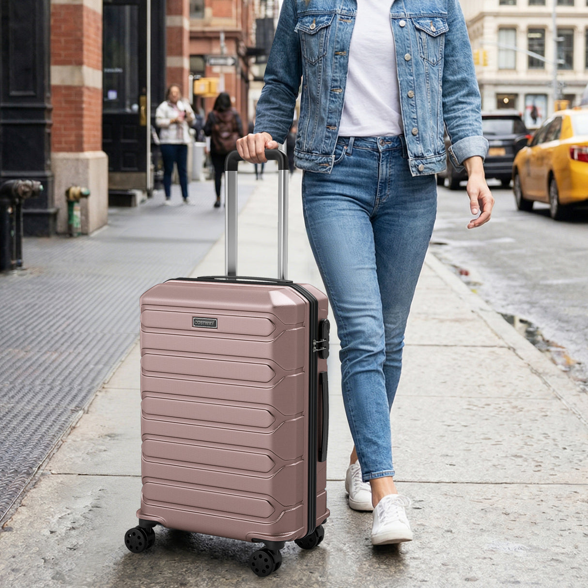 3-Piece Hardside Luggage Set Lightweight Hardside Suitcases with 8-Spinner Wheels-Pink