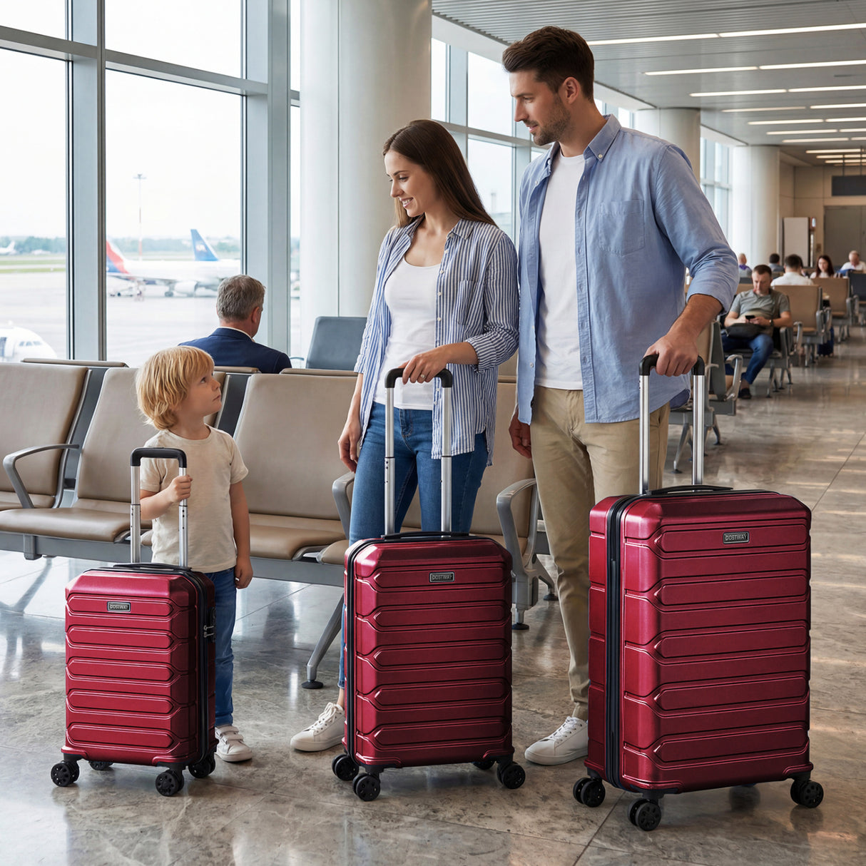 3-Piece Hardside Luggage Set Lightweight Hardside Suitcases with 8-Spinner Wheels-Red