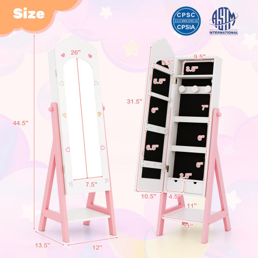 2 Pieces Kids Vanity Set and Jewelry Armoire Cabinet with Full-length Mirror-White