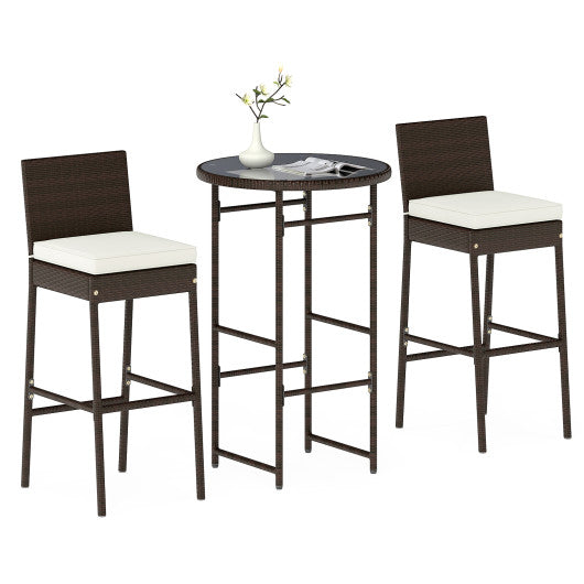 3 Piece Outdoor Bar Set Patio Heavy-Duty Metal Barstool and Table Set-White