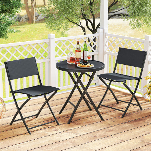 3 Piece Outdoor Folding Patio Bistro Set with Tempered Glass Coffee Table and 2 Patio Chairs