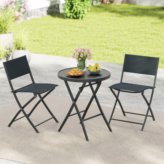 3 Piece Outdoor Folding Patio Bistro Set with Tempered Glass Coffee Table and 2 Patio Chairs