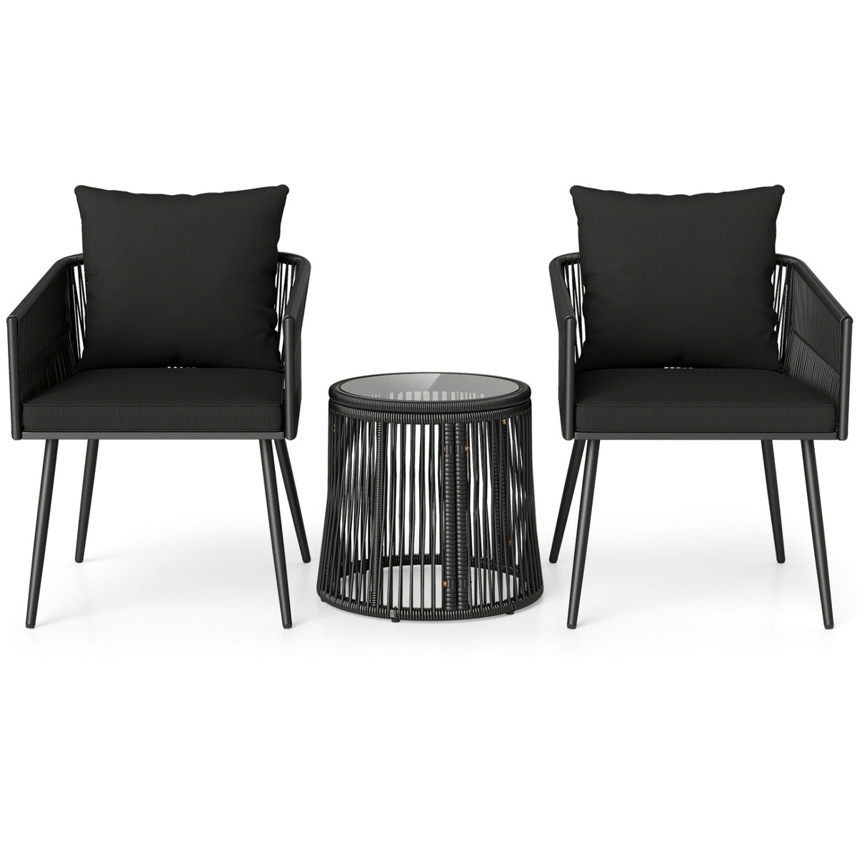 3-Piece Outdoor Furniture Set with Cushions for Porch Garden-Black