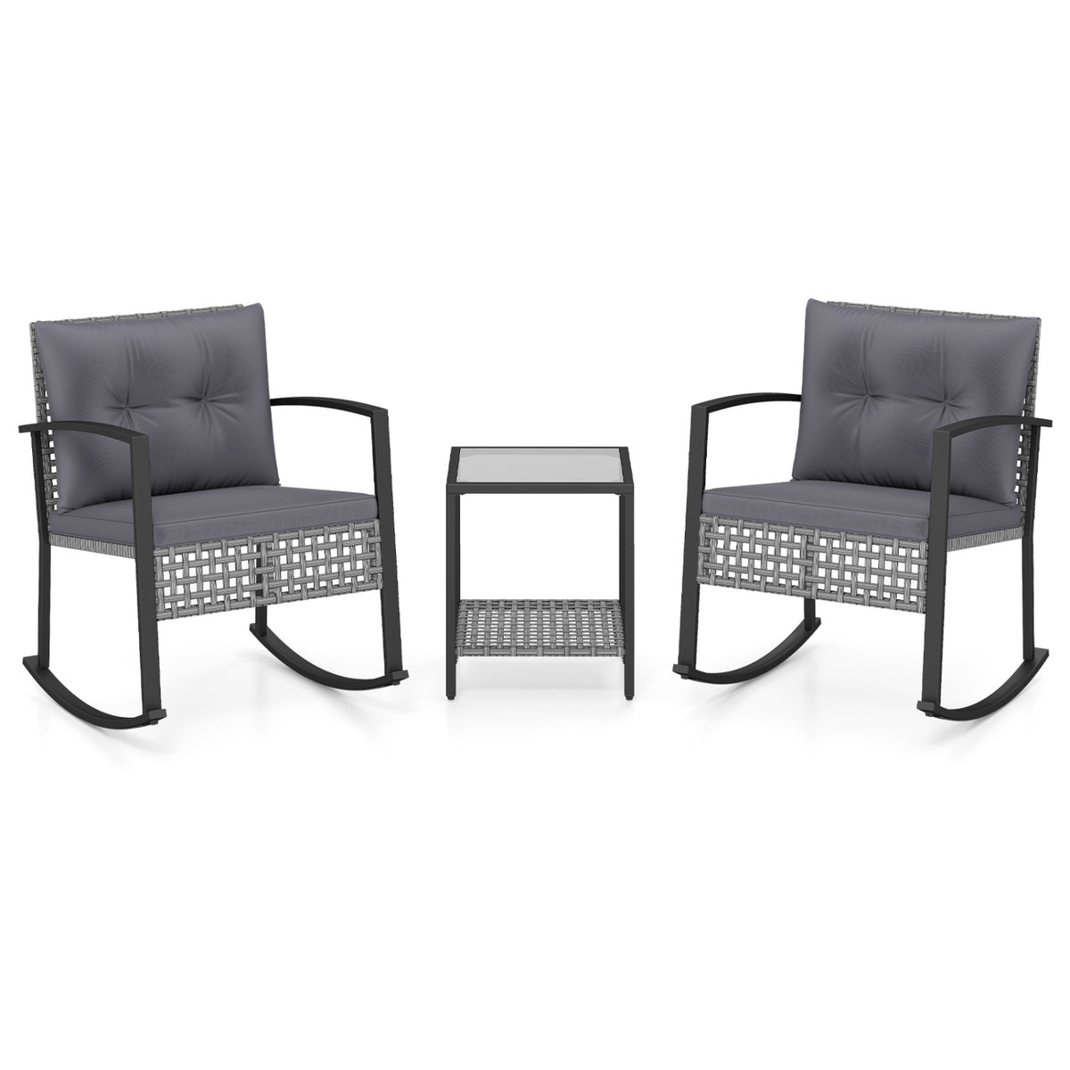 3-Piece Outdoor Rocking Chair Set for Garden-Gray