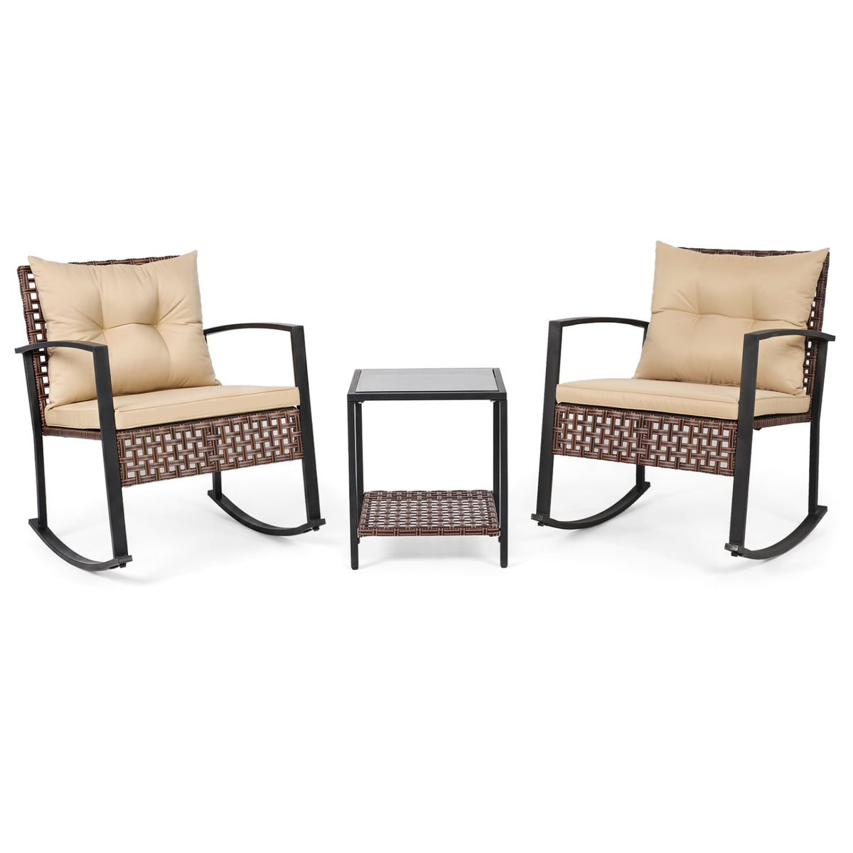 3-Piece Outdoor Rocking Chair Set-Brown