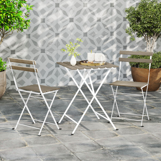 3 Piece Patio Acacia Wood Bistro Set with Slatted Seat and Tabletop-Gray