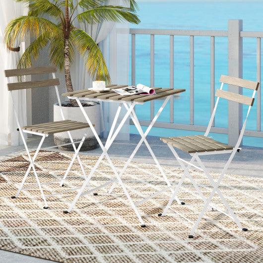 3 Piece Patio Acacia Wood Bistro Set with Slatted Seat and Tabletop-Gray