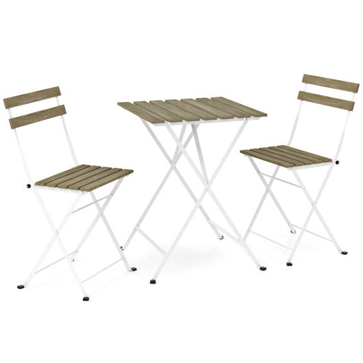 3 Piece Patio Acacia Wood Bistro Set with Slatted Seat and Tabletop-Gray