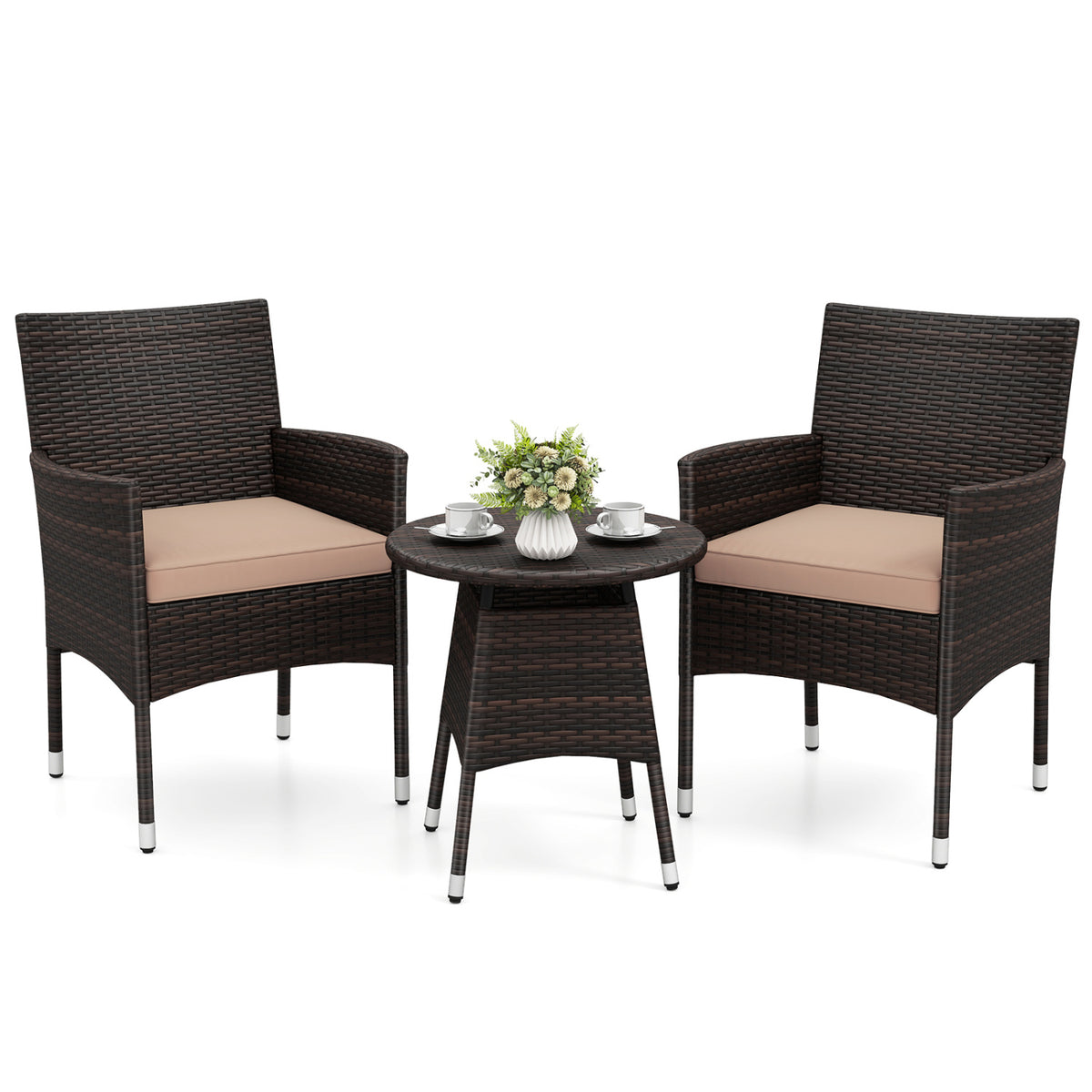 3 Piece Patio Furniture Set Outside Bistro Set for Porch-Beige