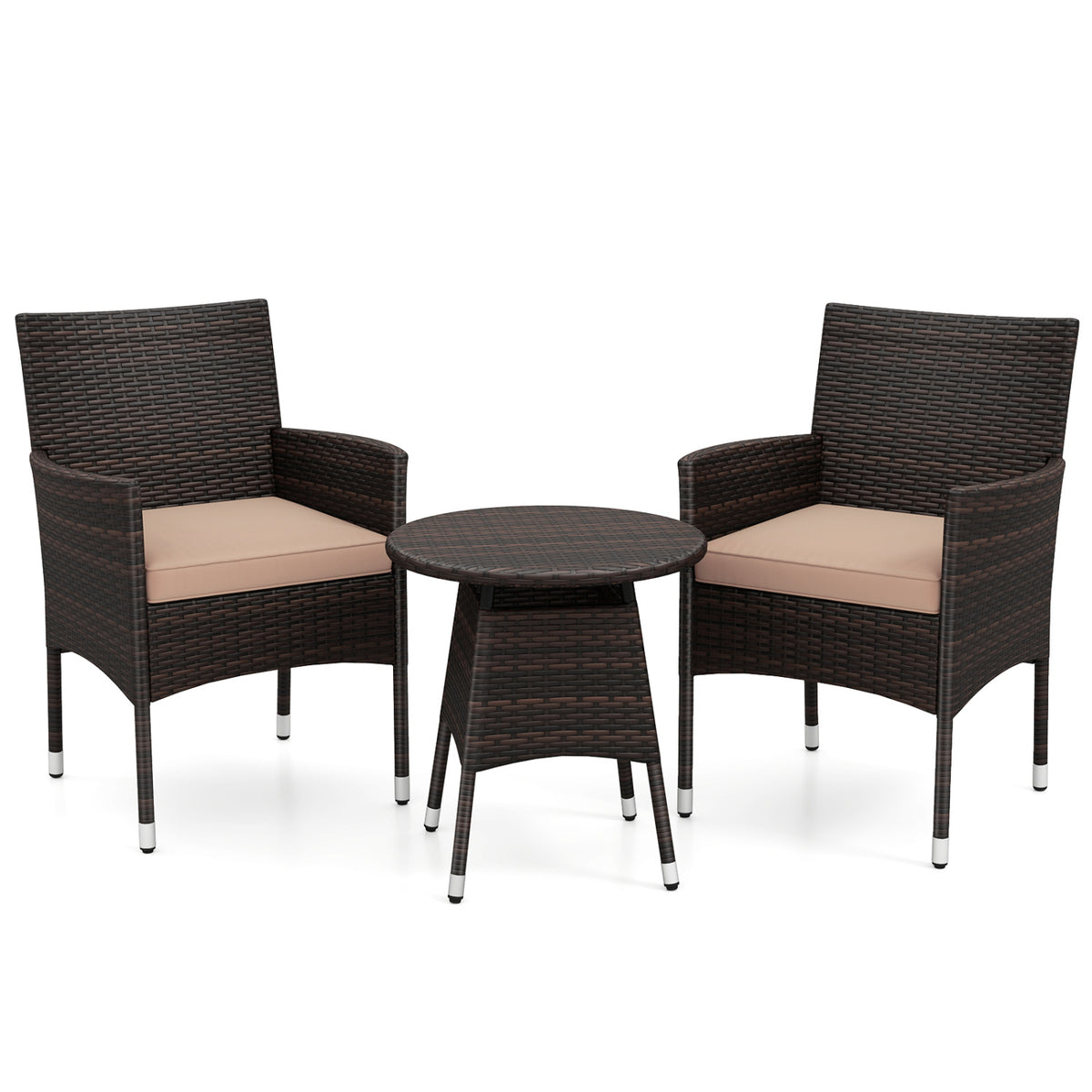 3 Piece Patio Furniture Set Outside Bistro Set for Porch-Beige