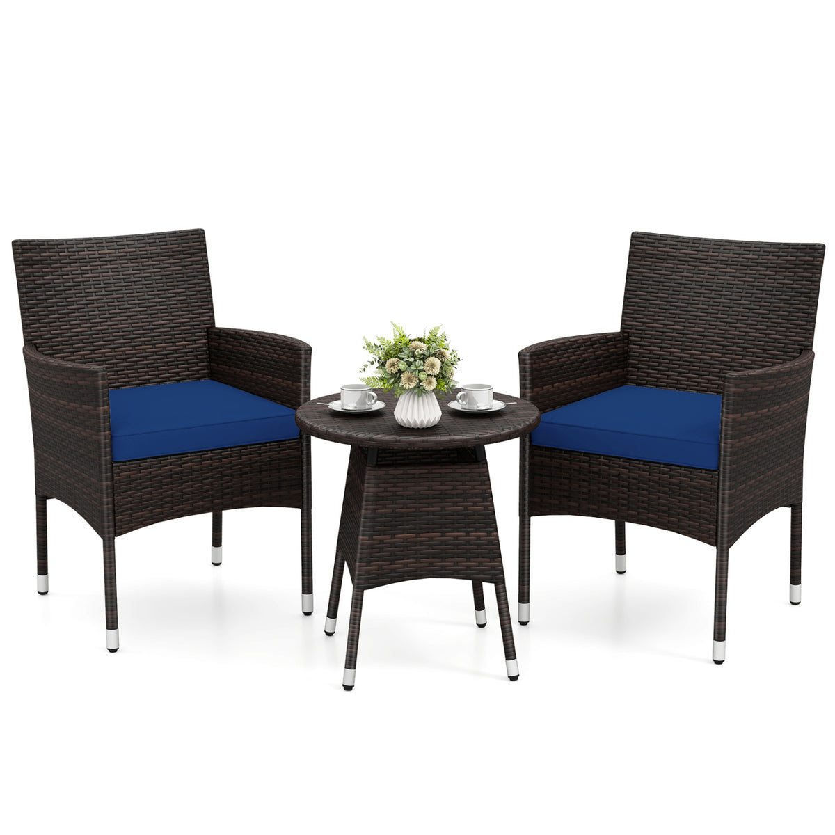 3 Piece Patio Furniture Set Outside Bistro Set for Porch-Navy