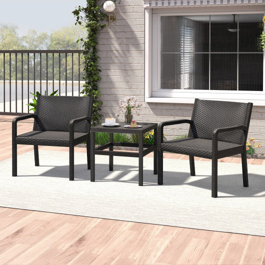 3 Piece Patio Furniture Set with 2 Modern Rattan Armchair and 25 Inch Squire Side Table-Black