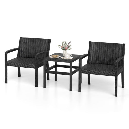 3 Piece Patio Furniture Set with 2 Modern Rattan Armchair and 25 Inch Squire Side Table-Black