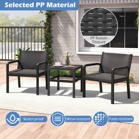 3 Piece Patio Furniture Set with 2 Modern Rattan Armchair and 25 Inch Squire Side Table-Black