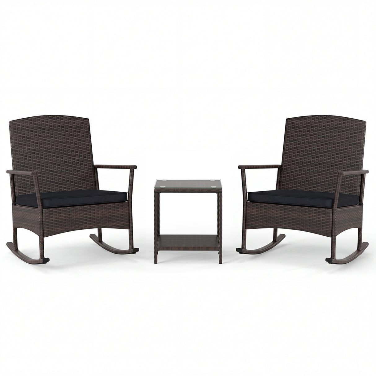 3 Piece Patio Rocking Bistro Set with 2-Tier Table-Black