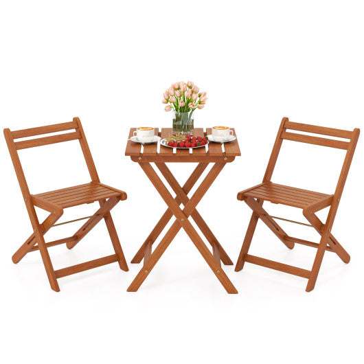 3 Piece Solid Wood Furniture Set with 2 Folding Chairs