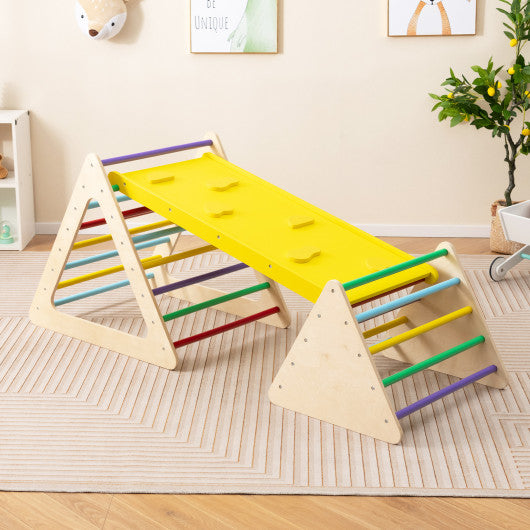 3 Piece Toddler Triangle Set Montessori with 2 Climbing Triangles and 1 Ramp-Colorful
