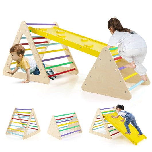 3 Piece Toddler Triangle Set Montessori with 2 Climbing Triangles and 1 Ramp-Colorful