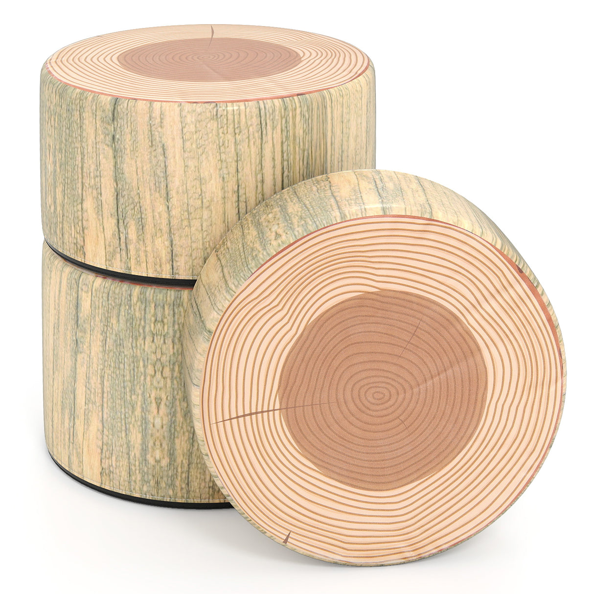 3-Piece Tree Stump Stool Set with Wood Printing Nature Decoration-Natural