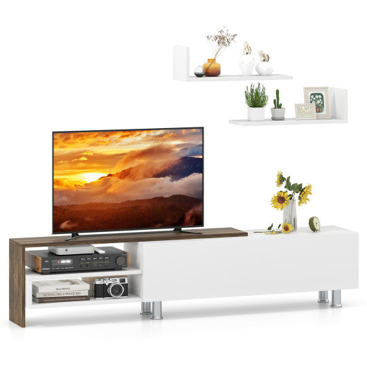 3 Pieces Farmhouse TV Stand for TVs up to 80 Inch with Cabinet and Compartments-White