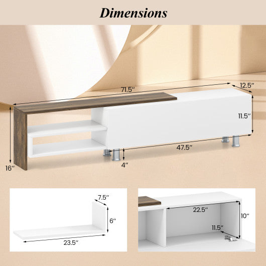 3 Pieces Farmhouse TV Stand for TVs up to 80 Inch with Cabinet and Compartments-White