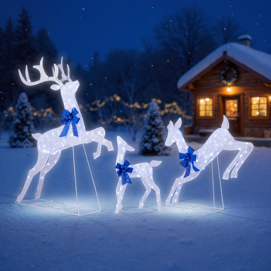 3 Pieces Lighted Christmas Reindeer Family Set with 255 Lights-White