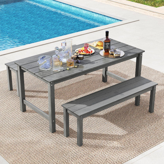 3 Pieces Outdoor Dining Table Set with 2 Benches-Gray