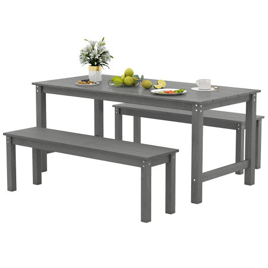 3 Pieces Outdoor Dining Table Set with 2 Benches-Gray