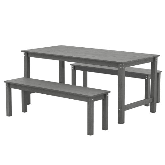 3 Pieces Outdoor Dining Table Set with 2 Benches-Gray