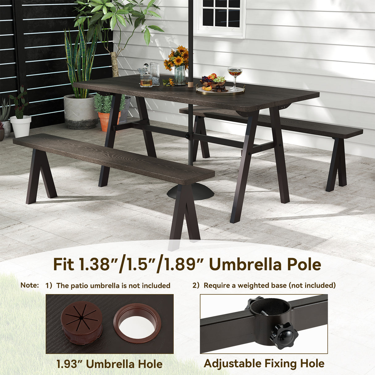3 Pieces Outdoor Picnic Table and Benches Set for 6 People