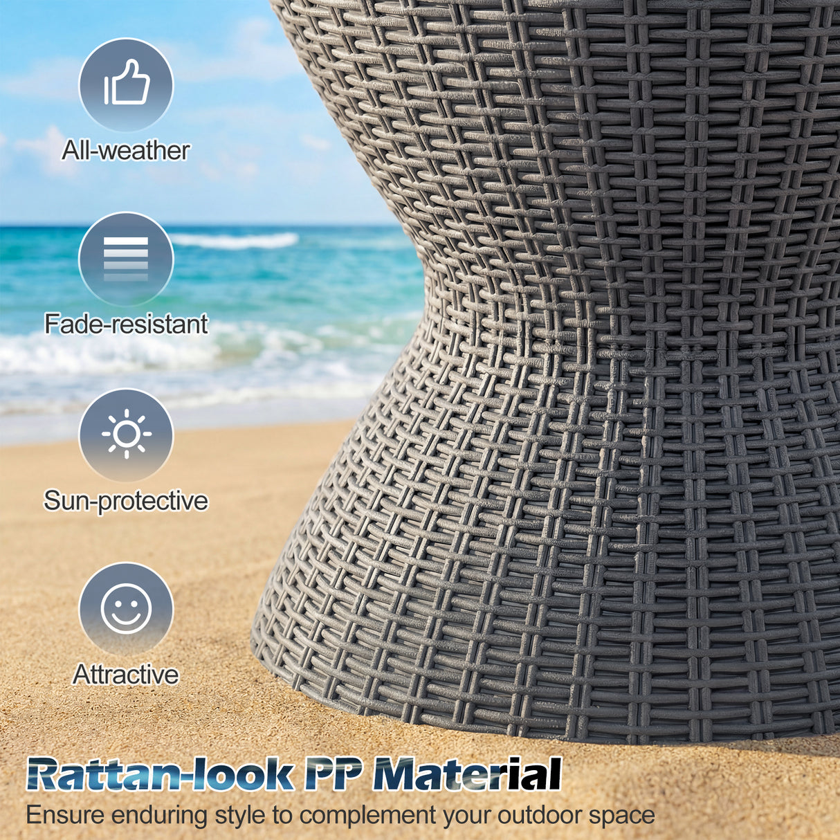 3 Pieces Outdoor Rattan Bar Table with Extendable Tabletop-Gray