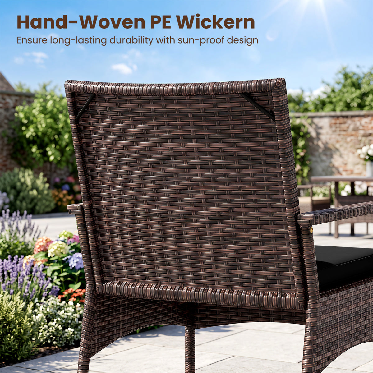 3 Pieces PE Wicker Rocking Bistro Set with 2-Tier Side Table Cushions and Ergonomic Armchairs for Porch-Black