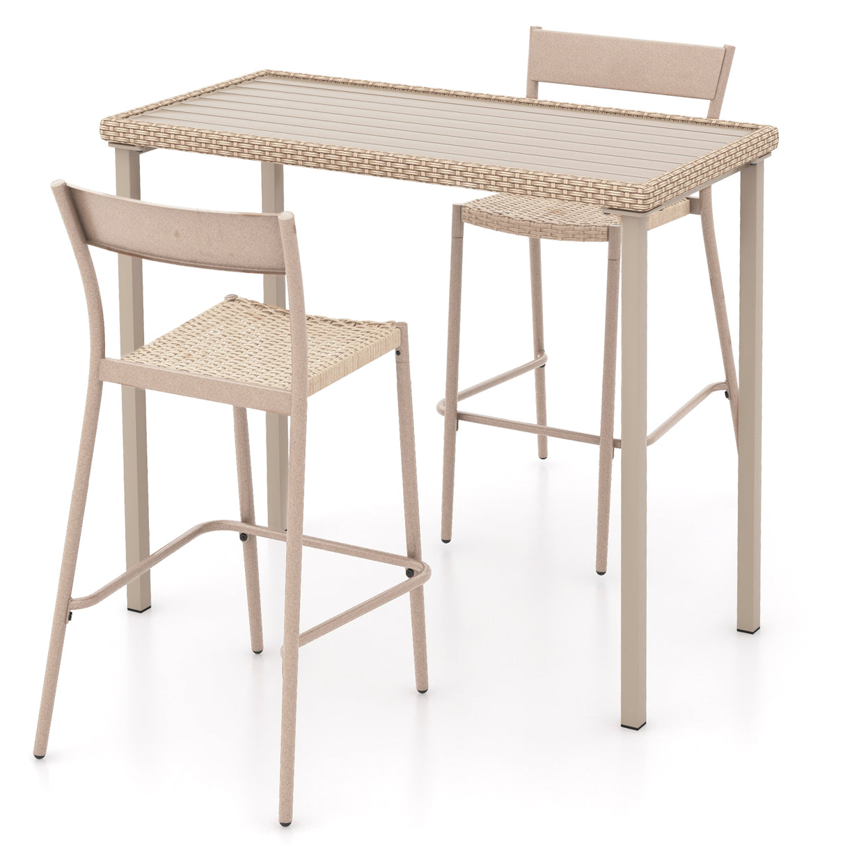 3 Pieces Patio Bar Table Set with Height Table and 2 Armless Chairs