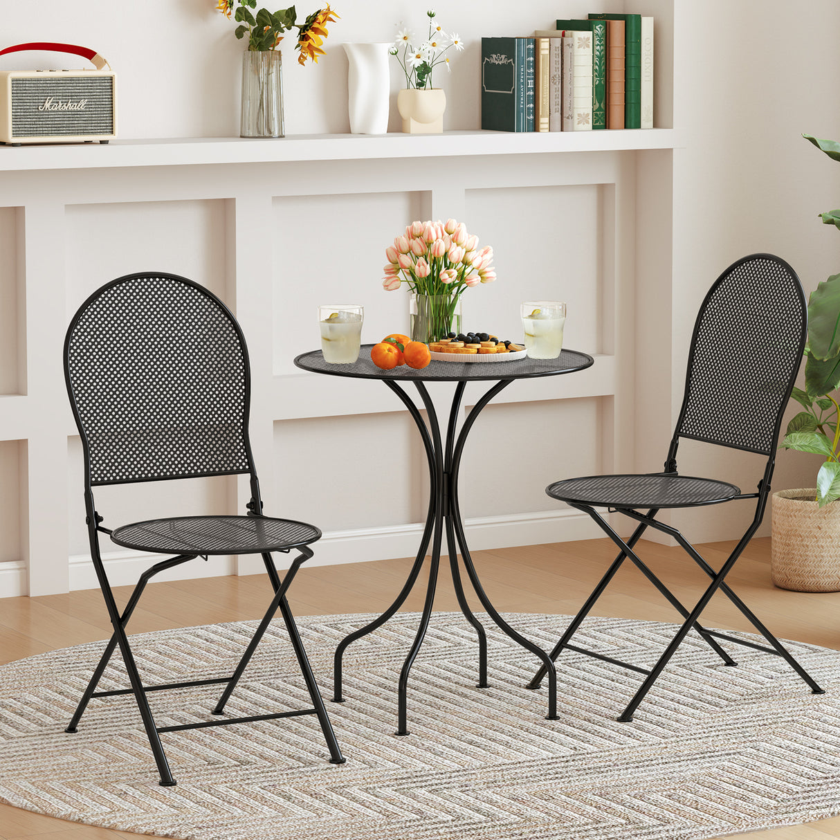3 Pieces Patio Bistro Set Outdoor Conversation Furniture Table and Folding Chair