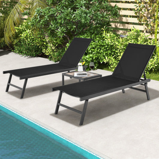 3 Pieces Patio Chaise Lounge Chair and Table Set for Poolside Yard-Black