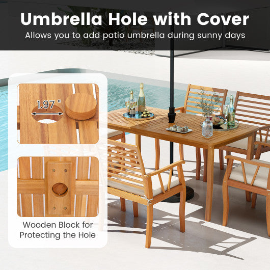 3 Pieces Patio Dining Set with Acacia Wood Outdoor Table and Benches