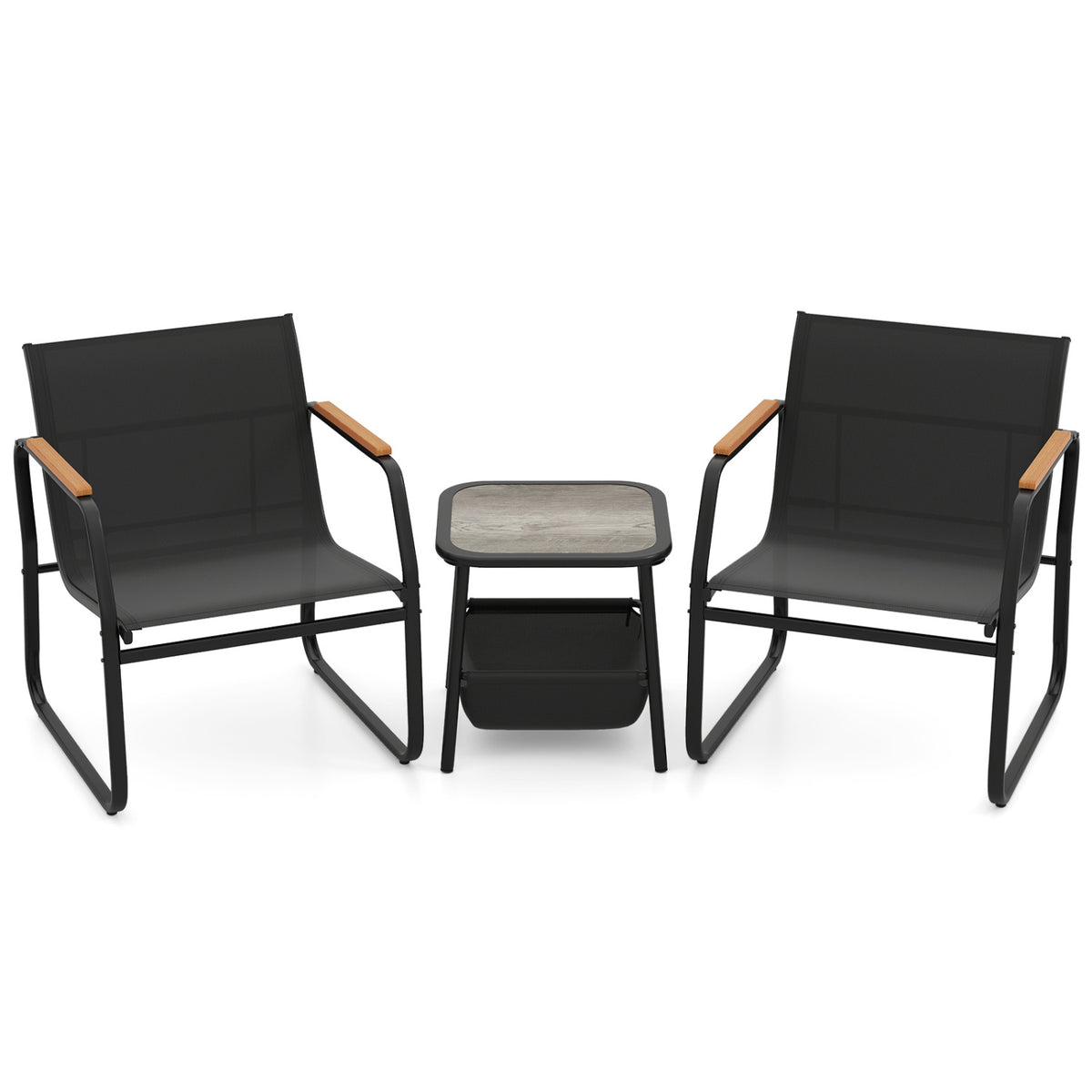 3 Pieces Patio Furniture Set Outdoor Bistro Conversation Set-Black