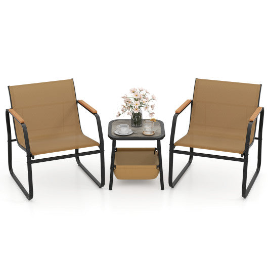 3 Pieces Patio Furniture Set Outdoor Bistro Conversation Set-Brown