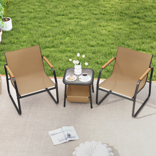 3 Pieces Patio Furniture Set Outdoor Bistro Conversation Set-Brown