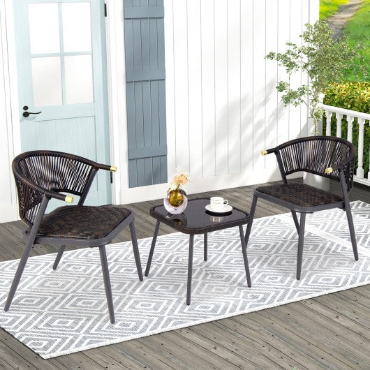 3 Pieces Patio Rattan Furniture Set for Backyard Poolside-Brown and Black