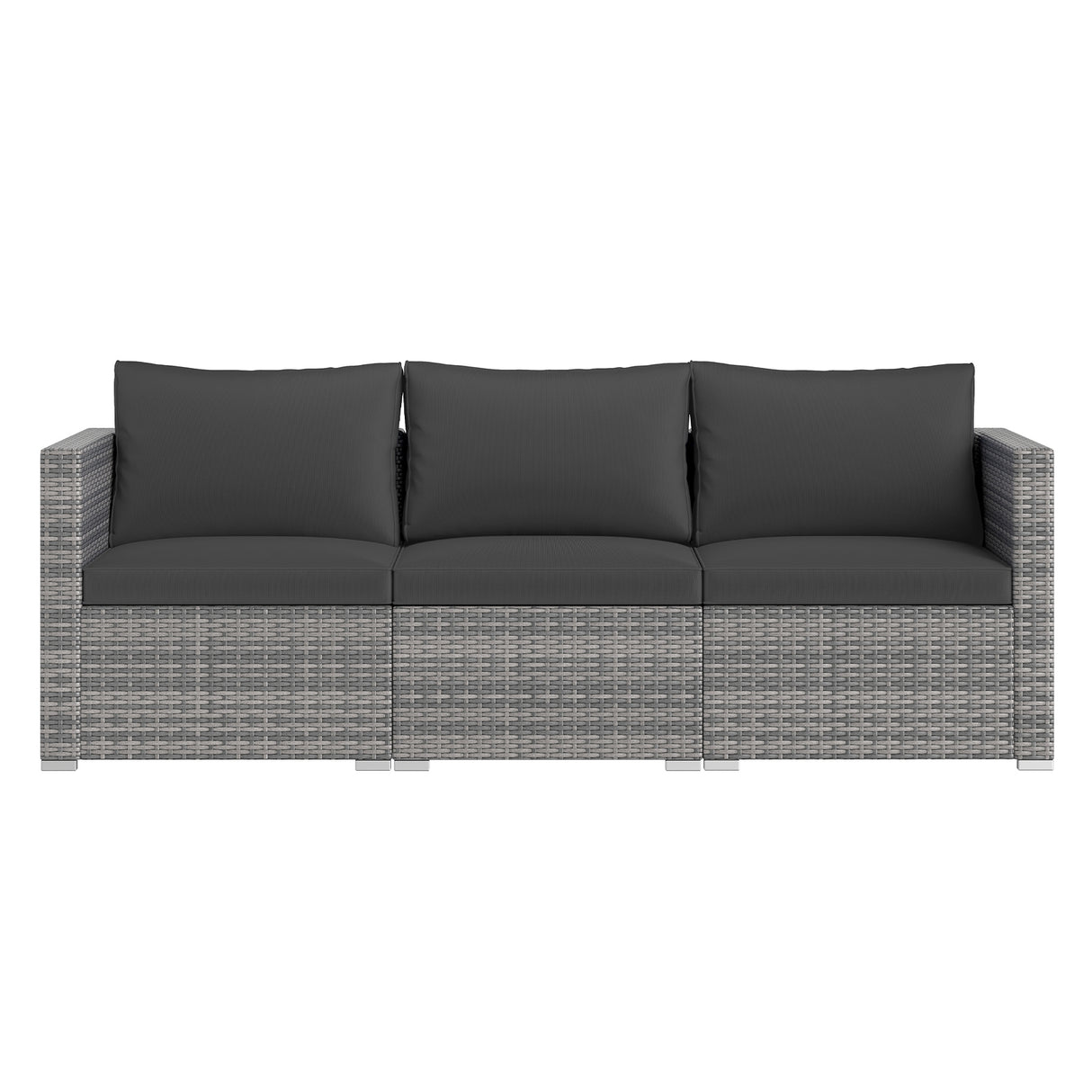 3 Pieces Patio Sectional Sofa Set PE Rattan Modular Couch Furniture Set with Soft Cushions-Black