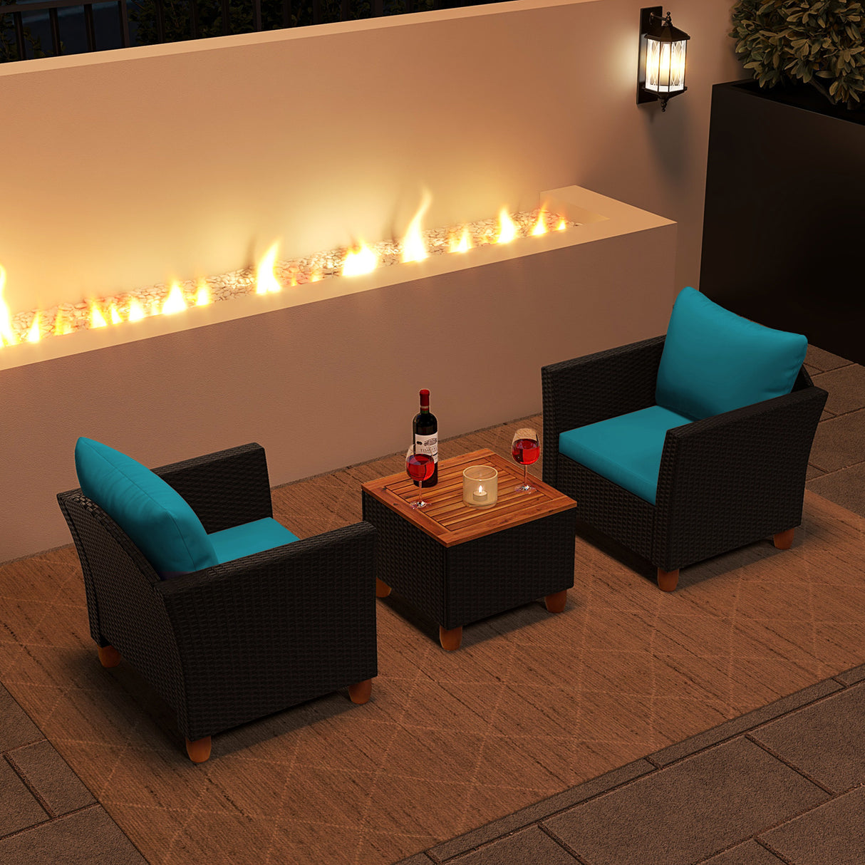 3 Pieces Outdoor Patio Rattan Furniture Set-Navy