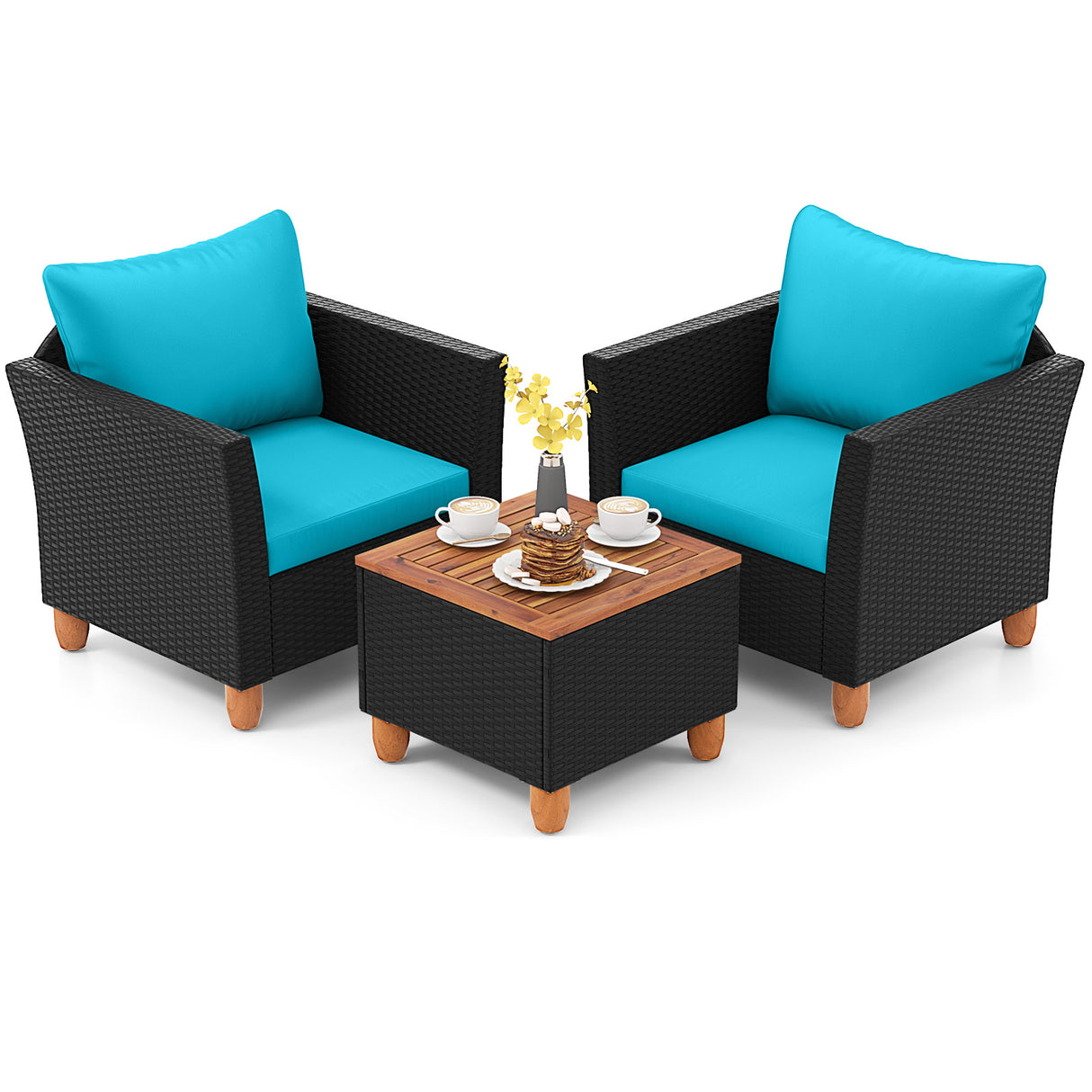 3 Pieces Outdoor Patio Rattan Furniture Set-Navy