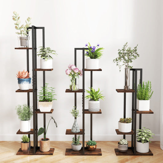 3 Pieces Tall Wood Plant Stand Set 4+5+6-Tier Indoor Flower Stands-Rustic Brown